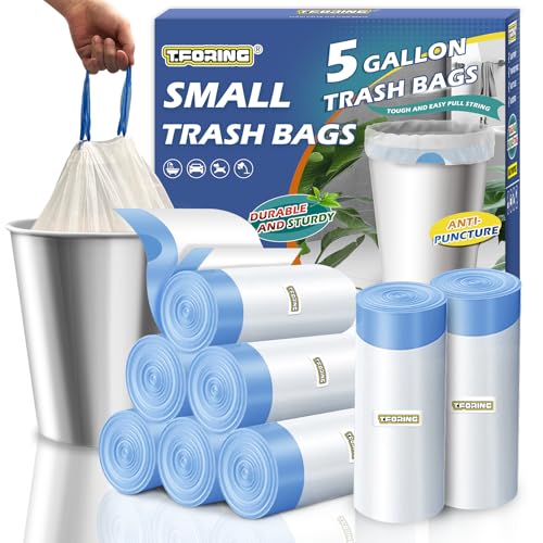 Small Trash Bags 5 Gallon Drawstring,1.1 Mil,Unscented,240 Count | Tear-Free,Leakproof,Strong Garbage Can Liners,White,Fit 15 - 18 Liter Waste Bins,for Home Bathroom Office Car Everyday Use - color: 5gal-240