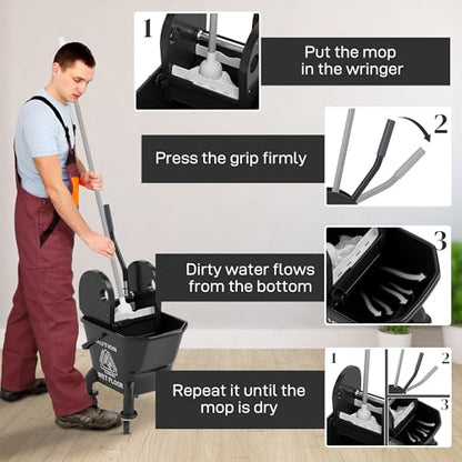 27.5qt Durable Mop Bucket Featuring Down Press Wringer on 360-Degree Swivel Bearings and Enhanced Adjustable Handle Black