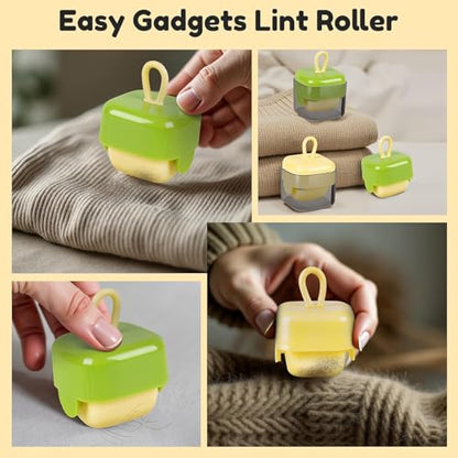 Mini Portable Lint Roller Set, 2 Pack, Reusable Washable Sticky Rollers for Pet Hair, Purse and Home, Beige and Green