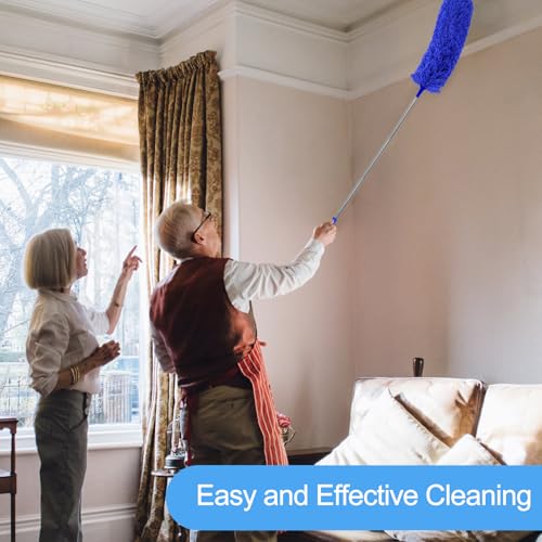 5-in-1 Kit Dusters for Cleaning, Duster with Extension Pole, Extendable Duster with 100 Inches, Microfiber Dusters, Webster Cobweb Duster for Cleaning Ceiling Fans, Furniture, Blinds - Blue - color: Blue