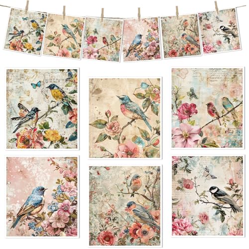 Reusable Swedish Dishcloths for Kitchen, 6 Pack Birds Floral Dish Cloths, Absorbent Flower Pattern Cellulose Cleaning Towels Wipes for Cooking Home Decor Housewarming Gifts - style: Birds Floral