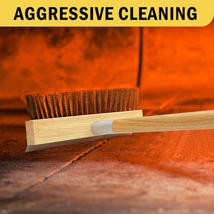 Pizza Oven Brush with Scraper,60-Inch Adjustable-Length Long Wood Handle Brass Bristles,Outdoor Pizza Oven Brush - size: 60 inch