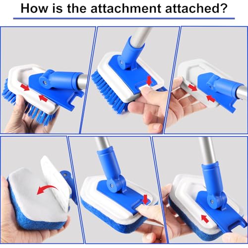 Lalafancy Bathroom Scrubber with Extendable Long Handle 50'' -3-in-1 Tub and Tile Cleaning Brush Interchangeable Head Attachment Shower Scrubber for Cleaning Bathroom Shower Bathtub Floor