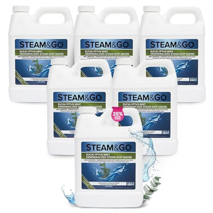 Steam & Go Demineralized Water for Steam Mop – Eucalyptus Mint Scent, 32 Ounces (Pack of 6) | Scented Floor Cleaner Solution, Ready-to-Use, Compatible with Any Steam Cleaner - size: 32 Fl Oz (Pack of 6)