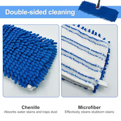 3 Pack Mop Heads Replacements Compatible for Ocedar Dual-Action Microfiber Flip Mop, Double Sided Mop Replace Head Mop Refills with Microfiber & Chenille for Dry Wet Use, Reusable, Machine Washable - color: Bule-white Mop Heads Replacements for Ocedar Dua