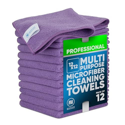 MW PRO Microfiber Cleaning Cloths Purple (12 Pack, 12x12) - Commercial Janitorial Towels & Lint Free Rags - Heavy Duty for Auto Detailing, Glass Windows, Housekeeping & Screens - Washable 300+ Times - color: Purple, size: 12 Count (Pack of 1)