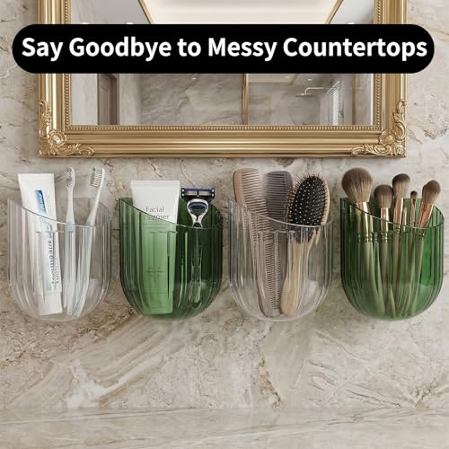 2 PCS Remote Control Holders, Self Adhesive Wall Organizer for Living room, Kitchen, Bathroom, Cabinet, Small Wall Basket for Pen, Pencil & Marker Holder, Home Office & School (Green + Clear)