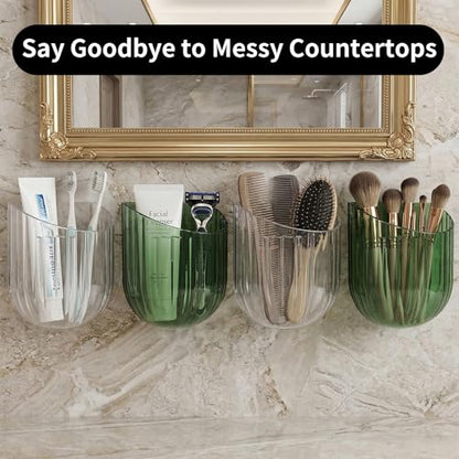 2 PCS Remote Control Holders, Self Adhesive Wall Organizer for Living room, Kitchen, Bathroom, Cabinet, Small Wall Basket for Pen, Pencil & Marker Holder, Home Office & School (Green + Clear)