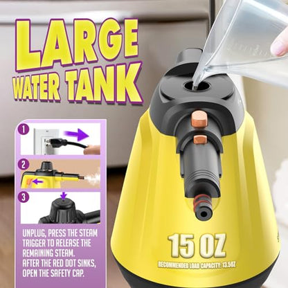 Handheld Steam Cleaner for Home, 1200W Pressurized Multi-Surface Steamer with 10 Accessories, High-Temperature Chemical-Free Cleaning for Bathroom, Kitchen, Tile, Grout, Windows, Shower Doors and Car