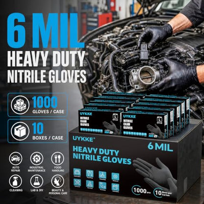 HEAVY DUTY 6 Mil Nitrile Black Gloves Disposable Latex Free Rubber Cooking Cleaning Food Prep Tattoo Gloves 1000PCs - size: X-Large