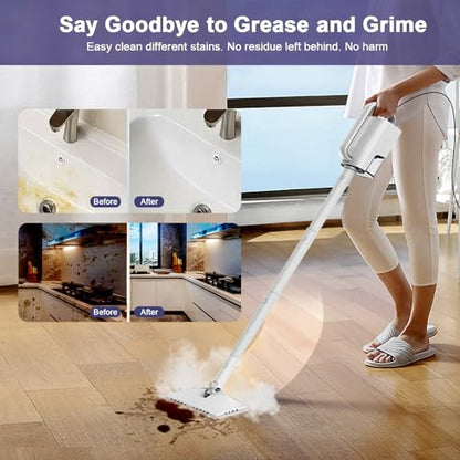 Steam Cleaner, 6 in1 Rotated Steam Mop Cleaner with 2 Modes, 2 Microfiber Pads, 400ML Removable Tank, 23FT Power Cable, Detachable Steam Mops for Floor, Laminate Floor, Tiles Cleaning (Stone White) - color: Stone White