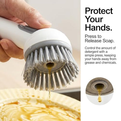 Rotatable Kitchen Cleaning Brush with Built-in Soap Dispenser for Non-Stick Pans, Stainless Steel Pots, Ceramic Cookware, Range Hood Filters, Oven Grates