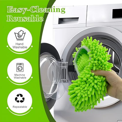 4-Pack Thickened Heavy-Duty Chenille Mop Pads Compatible with Swiffer Sweeper and All Other 10-12 Inch Mops, Reusable Wet & Dry Mop Refills
