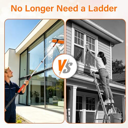 30FT High Reach Duster Cleaning Kit with 24FT Pole | 4-in-1 Tool Set with Universal Swivel Joint | High Ceiling Fan Cleaner, Microfiber Duster & Window Squeegee for Safe High-Reach Cleaning - size: 24FT Pole