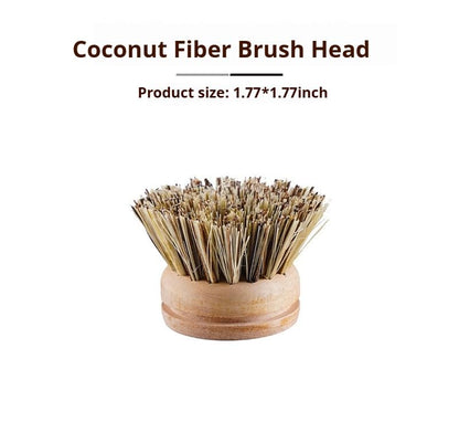 Bamboo Dish Brush - Kitchen Scrub Brushes with 3 Replacement Heads | Natural Bristle | Sisal | Horse Hair - Pot Brush with Wooden Handle for Cleaning Grills, Pans, Stoves