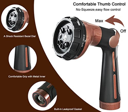 FANHAO Garden Hose Nozzle, 100% Heavy Duty Metal Water Hose Sprayer with 8 Spray Patterns, High Pressure Water Nozzle with Thumb Control, On Off Valve for Watering Plants, Washing Cars & Pets, Brown - color: Brown