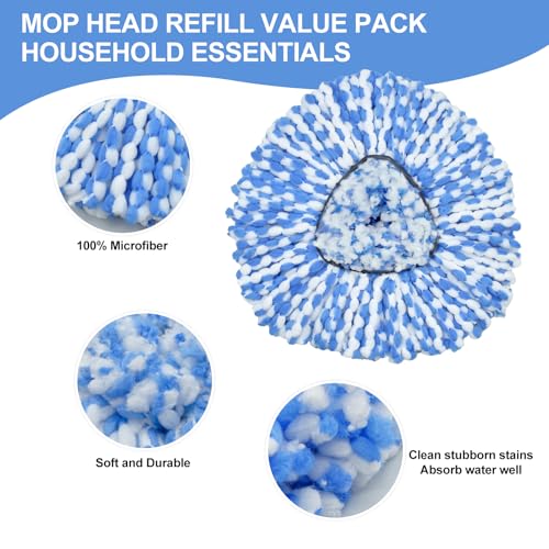 Mop Replace Head, 6 Pack Mop Heads Replacements for Oceda RinseClean 2-Tank System, Spin Mop Replacement Head, Microfiber Mop Refills, Machine Washable and Deep Cleaning (NOT for 1-Tank System)