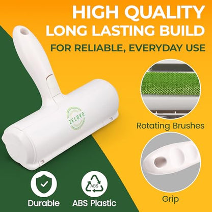 Roller Pet Hair Remover – Reusable Lint Roller for Cat & Dog Hair on Carpet, Couch, Car, Furniture, Rugs & Bedding – Portable, Eco-Friendly