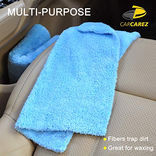 CARCAREZ Microfiber Towels for Cars, Car Drying Wash Detailing Buffing Polishing Towel with Plush Edgeless Microfiber Cloth, 450 GSM 16x16 in. Pack of 6 - color: Blue