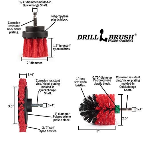Red Stiff 3 Piece Outdoor Power Scrubber Brush Kit - Garden Patio Scrubbing Tool - Deck Cleaning Brush Set - Concrete Scrubbing Tool Set - Brick and Stone Outdoor Scrubber Kit - color: Red