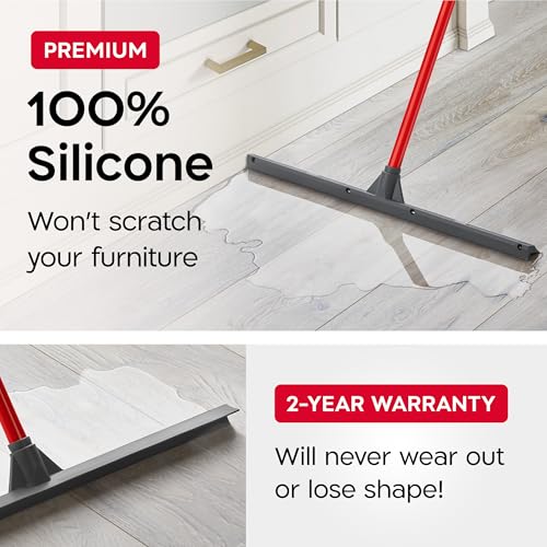 Tyroler Floor Squeegee for Concrete Floors, 24" Heavy Duty Squeegee for Floor, Squeegees Broom for Floors with 55" 4 Part Handle Perfect for Tiles, Marble, Garage, Deck, Patio, Bathroom, Shower