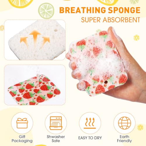 Maxdot 50 Counts Compressed Cellulose Sponges Bulk Fruits Pattern Natural Kitchen Compostable Non Scratch Dish Sponges for Washing Dishes,Cleaning Countertop Sink,Kids DIY - style: Fruit Style