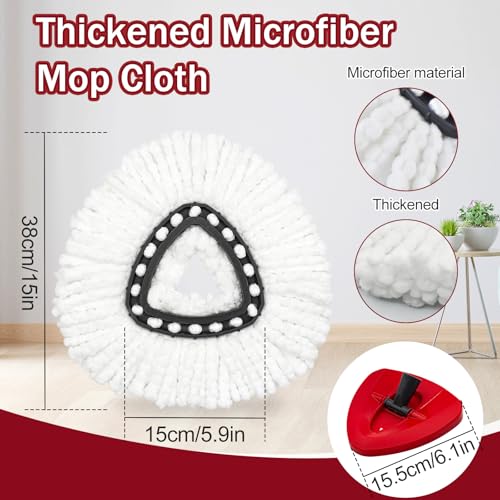 Mop Head Replacements Compatible with OCedar EasyWring, 6 Packs Mops Heads with 1PCS Scrub Brush and 1PCS Spin Mop Base, Dry and Wet for Hard-Surfaced Floors - color: 3red+3white