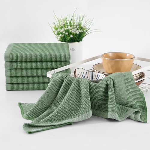 Homaxy Premium Kitchen Towels(18”x 28”, 8 Pack), Large Cotton Kitchen Hand Towels, Flat and Terry Dish Towels, 380 GSM Highly Absorbent Tea Towel Set with Hanging Loop, Grass Green - color: Grass Green, style: 8-pack