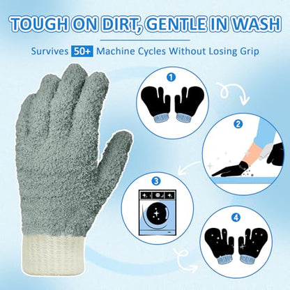 MIG4U Microfiber Dusting Gloves House Cleaning Glove for Blinds, Windows, Shutters, Furniture, and Car, Reusable Lint-Free Gray 2 Pairs S/M - color: Gray 2 Pairs, size: Small-Medium