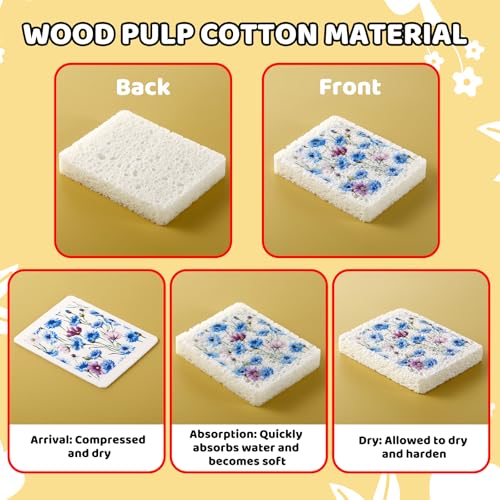 Chengu 12 Pcs Kitchen Dish Sponges - Wildflowers Printed Compressed Cellulose Sponges - Non-Scratch Reusable Household Cleaning Sink Sponge for Kitchen Dishes Bathroom Cars - style: Wildflower