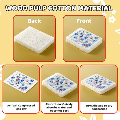 Chengu 12 Pcs Kitchen Dish Sponges - Wildflowers Printed Compressed Cellulose Sponges - Non-Scratch Reusable Household Cleaning Sink Sponge for Kitchen Dishes Bathroom Cars - style: Wildflower