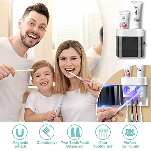 GFWARE Toothbrush Holder Toothpaste Dispenser Wall Mounted with Cover, 4 Slots Tooth Brush Storage Organizer with Automatic Kids Toothpaste Squeezers for Shower Bathroom Black - color: Black