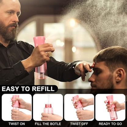 hair spray bottle, ultra-fine spray continuous spray bottle (200ml/6.8oz), used for hair design, vegetation, cleaning and skin care - empty, reusable (Pink transparent) - color: Pink transparent