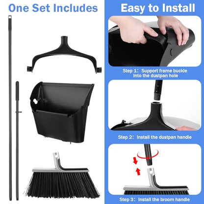 Yungyan 6 Set Broom with Dustpan Combo Set with 54 Inch Long Handle Commercial Lobby Plastic Upright Dustpan and Broom Set for Floor Cleaning Home Office Restaurant Indoor Outdoor Use