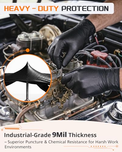 nitroshield 9mil Heavy Duty Disposable Nitrile Gloves, Black Medium 800Pcs -Chemical Resistant, Latex Powder Free Rubber Gloves Diamond Texture for Automotive, Mechanics, Cooking,BBQ, Industrial Use - color: Black-800, size: Medium