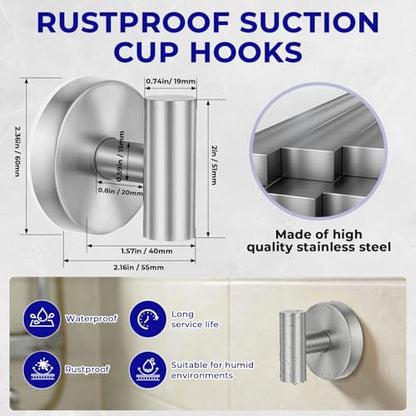 Suction Cup Hooks for Shower Heavy Duty, Shower Hooks No Drill, Shower Hooks for Inside Shower Stainless Steel, Suction Hooks for Window, Glass, Tile, Wall, Loofah, Bath Robe, Wreath, Silver 4 Pack - color: Silver