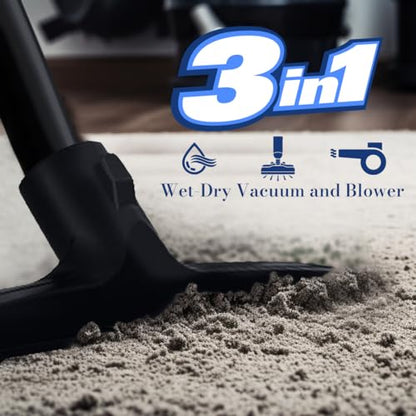 Koblenz WD-9 L212 Wet Dry Vacuum Cleaner, 9 Gallon, 5.0 PHP, 3-in-1 Suction & Blower, Big Vacuum Cleaners for Home, Heavy Duty Shop Vac, Click-N-Lock Hose, Swivel Casters, Black/Blues - size: 9 Gallon Tank