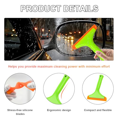 KVAEY Small Silicone Window Squeegee, 5.9 Inch Car Windshield Water Blade Squeegee with Non-Slip Handle, All-Purpose Cleaning Squeegee for Car Windshield, Window, Mirror (Light Green) - color: Light Green