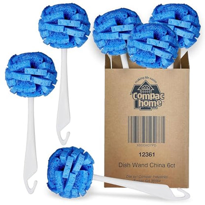 COMPAC HOME Dish Wand Kitchen Sponge | Effectively Clean China Dishes and Glassware | Unique Round Ball Shaped All-Around Cleaning Sponge | Gentle Flexible Brushes for Your Nice Dishes, 6 Count - size: Pack of 6 Short Handle