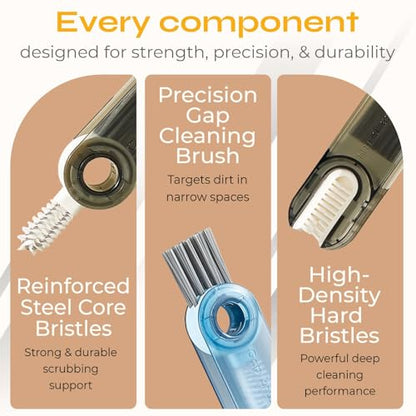 Multifunctional 3-in-1 Cleaning Brush for Cups, Bottles & Keyboards – Portable Glass & Lid Gap Cleaner for AirPods, Hard-to-Reach Corners – ABS & Silicone Compact Design (Blue/Dark Grey/Green).