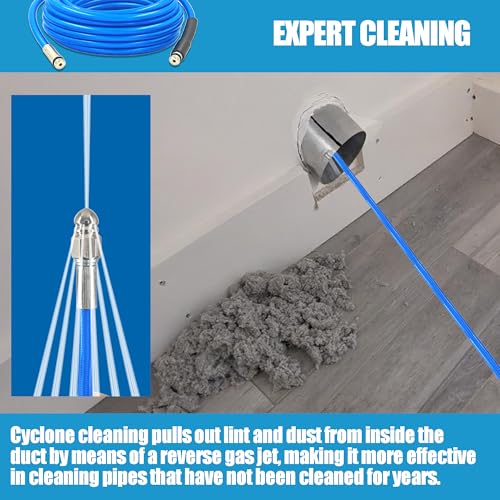 Dryer Vent Cleaner Kit - 32ft Pressure Hose + 1/4 Air Quick Connect + 2 Jetter Nozzle for Powerful Lint Removal, Fire Hazard Reduction & Energy Savings – Ideal for Cleaning Long Dryer Ducts - color: Blue