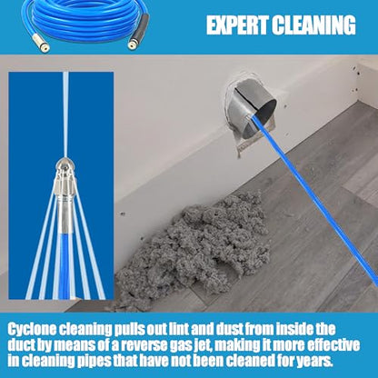 Dryer Vent Cleaner Kit - 32ft Pressure Hose + 1/4 Air Quick Connect + 2 Jetter Nozzle for Powerful Lint Removal, Fire Hazard Reduction & Energy Savings – Ideal for Cleaning Long Dryer Ducts - color: Blue