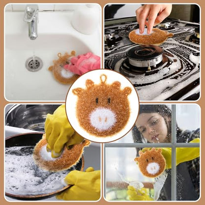 Breling 6 Pieces Sunflower Shape Dish Sponge Dual Sided Non Scratch Dish Washing Scrubbers, Reusable Household Cleaning Kitchen Tools for Dishwashing Washing Dishes Cookware(Cow) - style: Highland Cattle