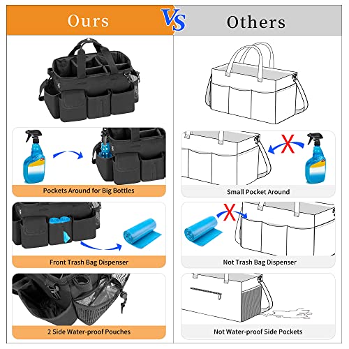 LoDrid Large Wearable Cleaning Caddy Bag with Detachable Divider, Cleaning Supply Tote with Handles, Organizer with Adjustable Shoulder Strap for Cleaners & Housekeepers, Black - color: Black