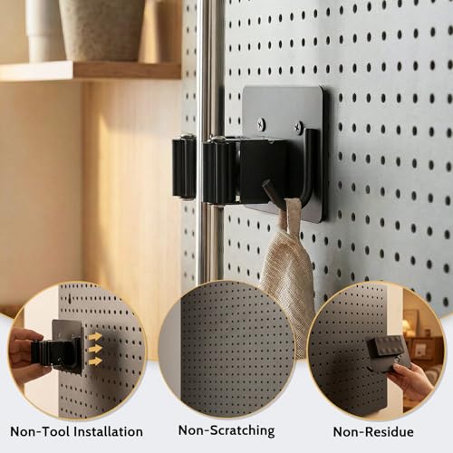 4pcs Magnetic Broom Holder Wall Mount, Black | 12.13lbs Heavy Duty, Mop and Broom Organizer, No Drill Tool Gripper, For Garage Home Office RV & Living Room