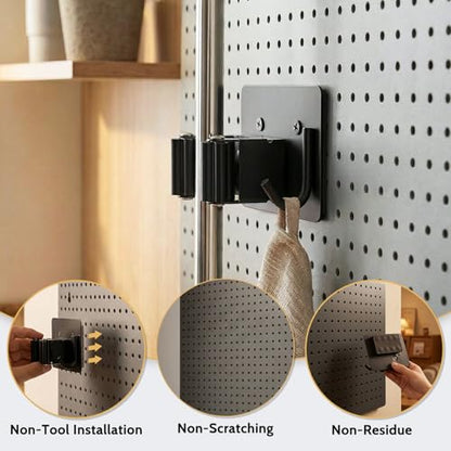 4pcs Magnetic Broom Holder Wall Mount, Black | 12.13lbs Heavy Duty, Mop and Broom Organizer, No Drill Tool Gripper, For Garage Home Office RV & Living Room
