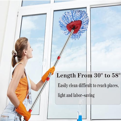 Spin Mop Replacement Handle, 4-Section 30-to-58 inch Mop Replacement Stick and Base Compatible with Ocedar Mop Handle for Easy Wring Mop Refills, Germany Screw Joint(Mop Head not Include) - color: Red, size: Handle + 1 Base