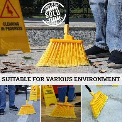 KLEEN HANDLER Angle Broom Head with Flagged Stiff Bristles for Indoor/Outdoor Floor Cleaning/Sweeping, 6 Pc - Yellow - style: 6 Pack