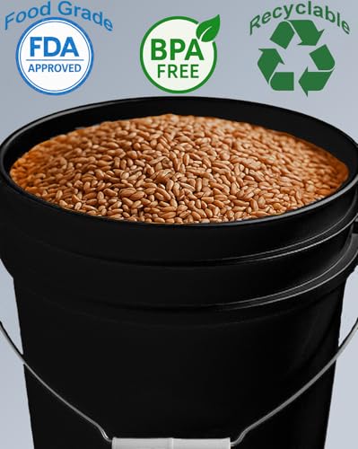 MKS Plastics 5-Gallon Bucket Only – No Lid Included, Made in USA, Food Grade BPA Free Plastic, Heavy Duty Multi-Use, Metal Handle with Grip, Stackable Storage – Black, 1 Pack - color: Black, size: 1