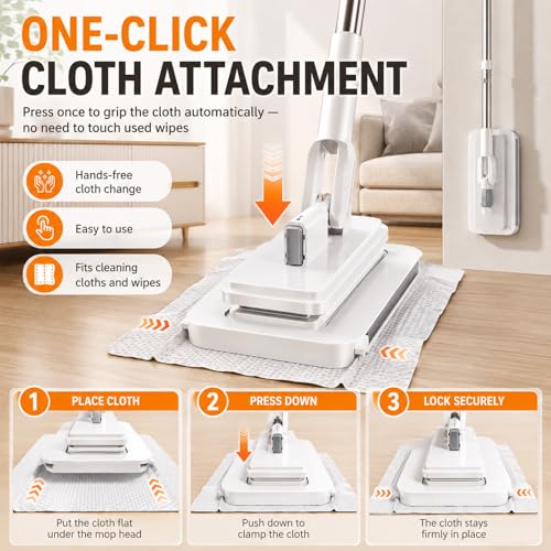 Hands-Free Multi-Purpose Flat Mop, 2026 Upgraded One-Click Cloth Attachment Lazy Cleaning Tool with 360° Swivel Head, Lightweight Dry Wet Cleaner for Floor, Wall, Bathroom and Kitchen (2Pcs) - color: 2pcs